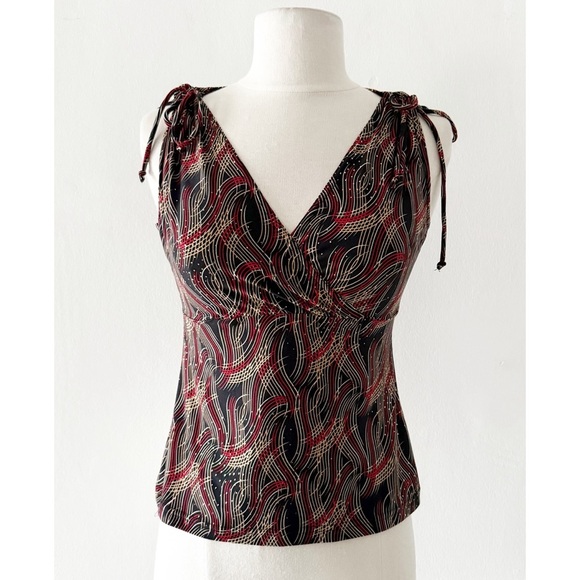 A. Byer Tops - Vintage 90s Y2K A. Byer Red & Black Metallic Surplice Blouse Top Size Medium
